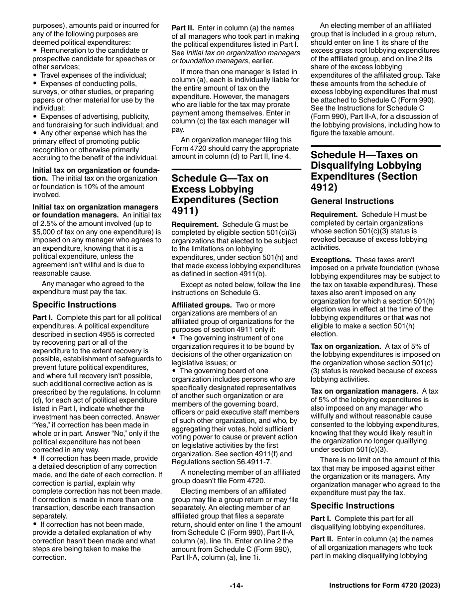 Instructions for IRS Form 4720 Return of Certain Excise Taxes Under Chapters 41 and 42 of the Internal Revenue Code, Page 14