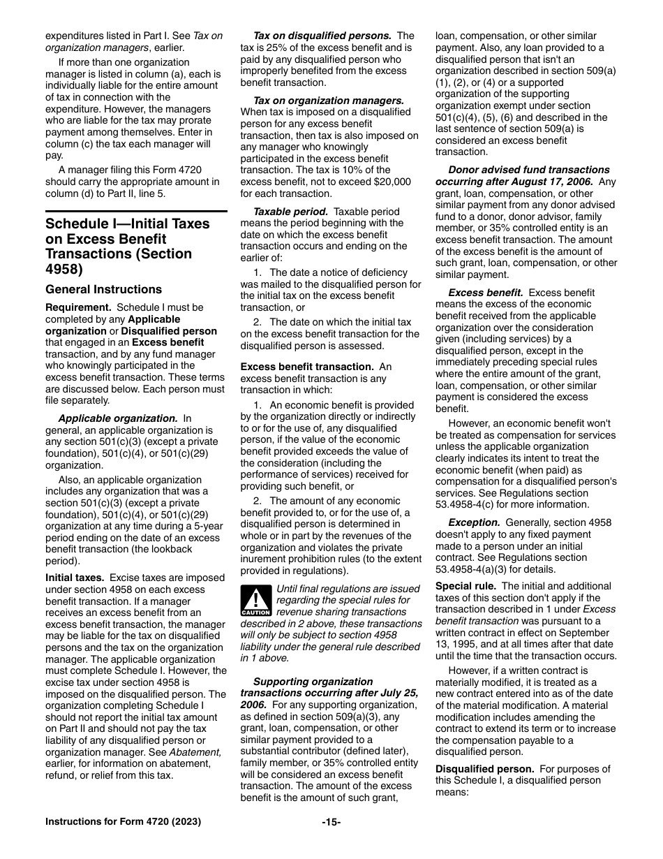 Instructions for IRS Form 4720 Return of Certain Excise Taxes Under Chapters 41 and 42 of the Internal Revenue Code, Page 15