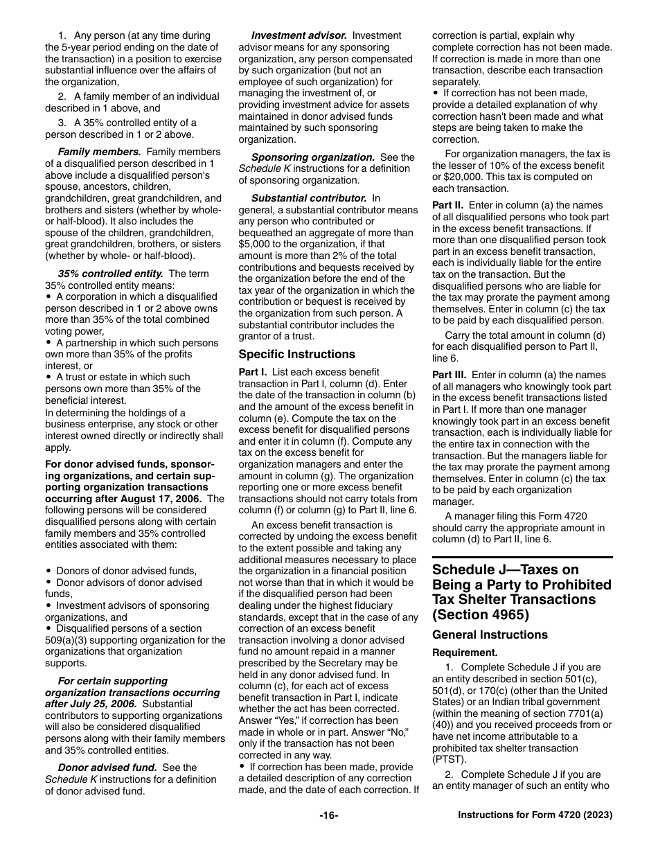 Instructions for IRS Form 4720 Return of Certain Excise Taxes Under Chapters 41 and 42 of the Internal Revenue Code, Page 16