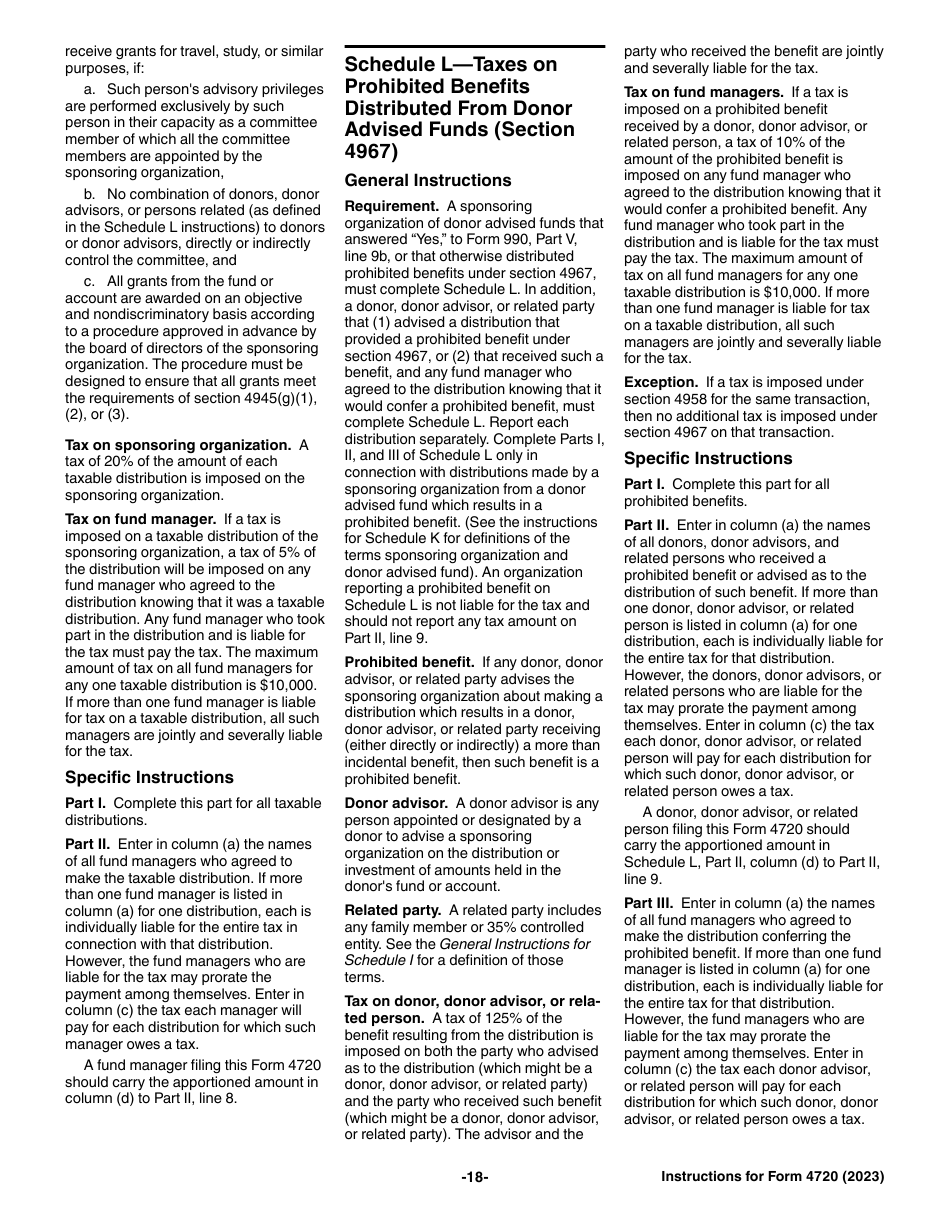 Instructions for IRS Form 4720 Return of Certain Excise Taxes Under Chapters 41 and 42 of the Internal Revenue Code, Page 18