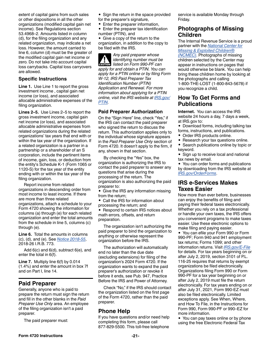 Instructions for IRS Form 4720 Return of Certain Excise Taxes Under Chapters 41 and 42 of the Internal Revenue Code, Page 21