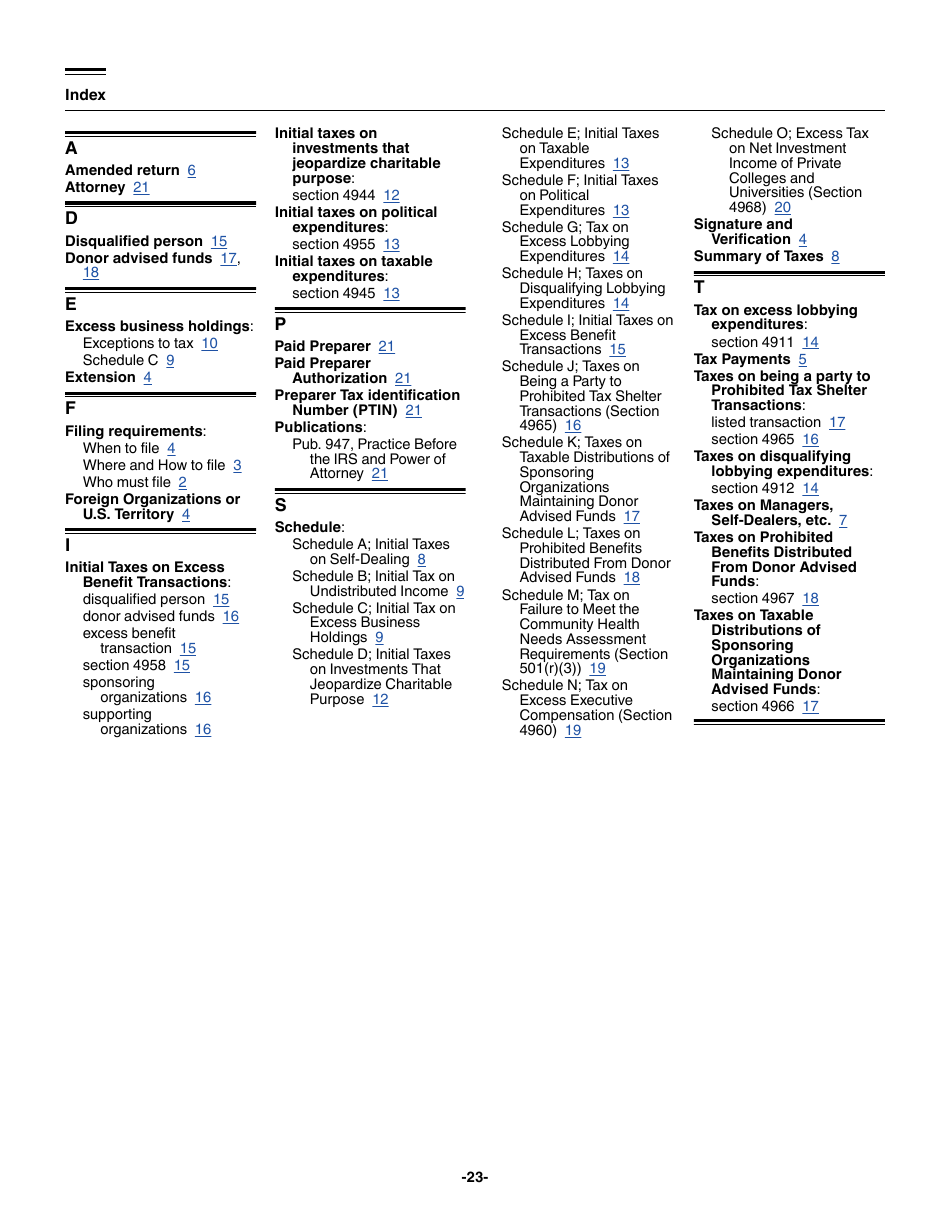 Instructions for IRS Form 4720 Return of Certain Excise Taxes Under Chapters 41 and 42 of the Internal Revenue Code, Page 23