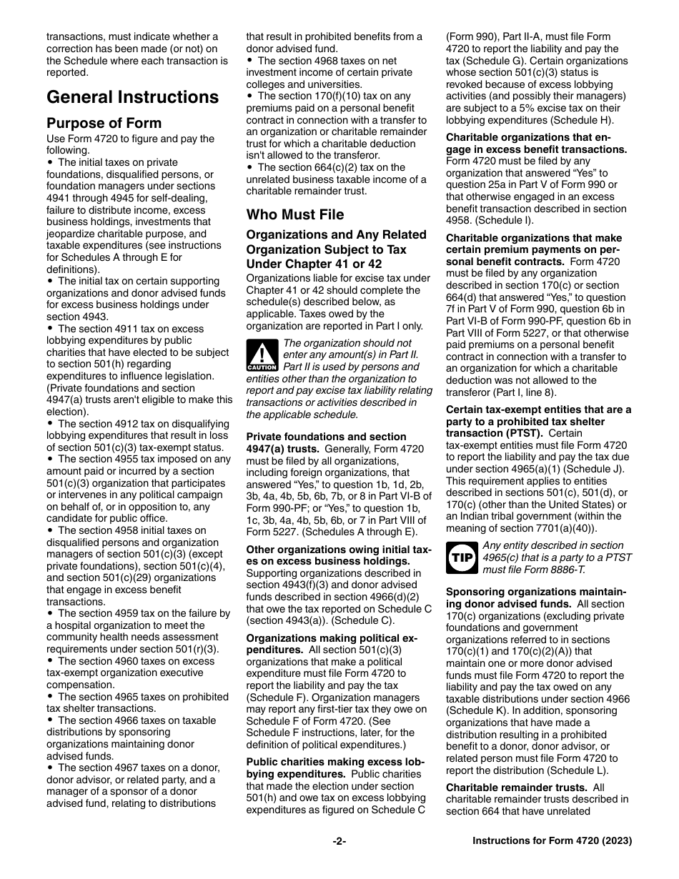 Instructions for IRS Form 4720 Return of Certain Excise Taxes Under Chapters 41 and 42 of the Internal Revenue Code, Page 2