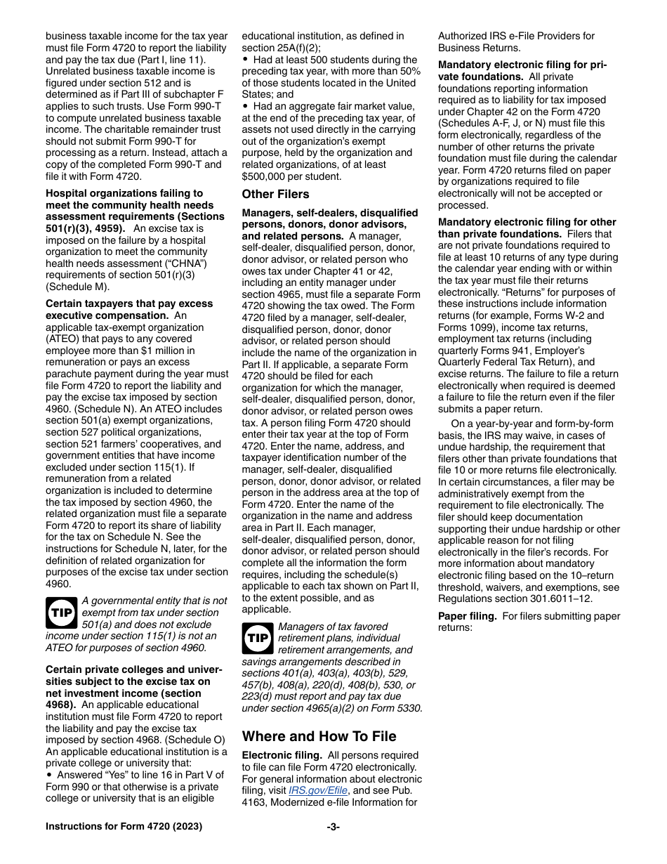 Instructions for IRS Form 4720 Return of Certain Excise Taxes Under Chapters 41 and 42 of the Internal Revenue Code, Page 3