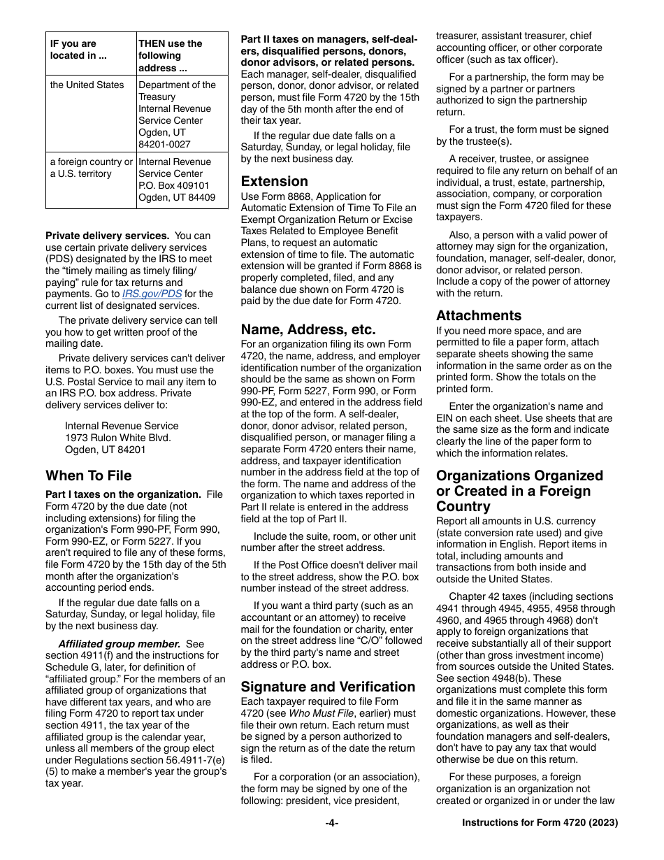 Instructions for IRS Form 4720 Return of Certain Excise Taxes Under Chapters 41 and 42 of the Internal Revenue Code, Page 4