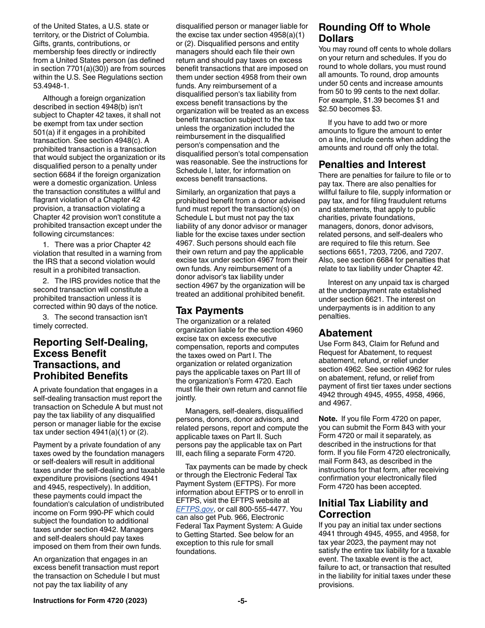 Instructions for IRS Form 4720 Return of Certain Excise Taxes Under Chapters 41 and 42 of the Internal Revenue Code, Page 5