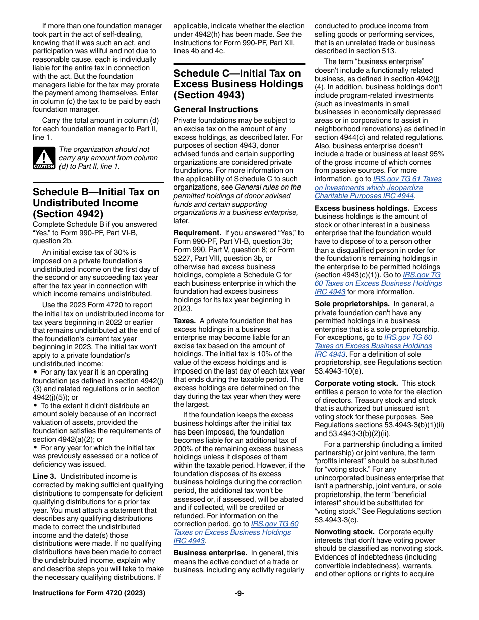 Instructions for IRS Form 4720 Return of Certain Excise Taxes Under Chapters 41 and 42 of the Internal Revenue Code, Page 9