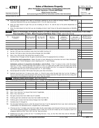 Document preview: IRS Form 4797 Sales of Business Property (Also Involuntary Conversions and Recapture Amounts Under Sections 179 and 280f(B)(2)), 2023