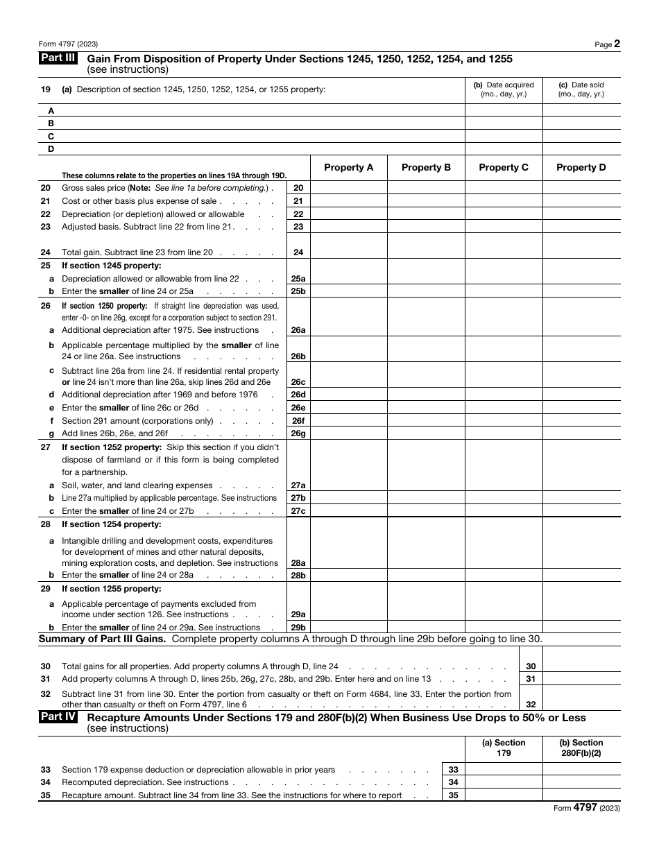 IRS Form 4797 Download Fillable PDF or Fill Online Sales of Business ...