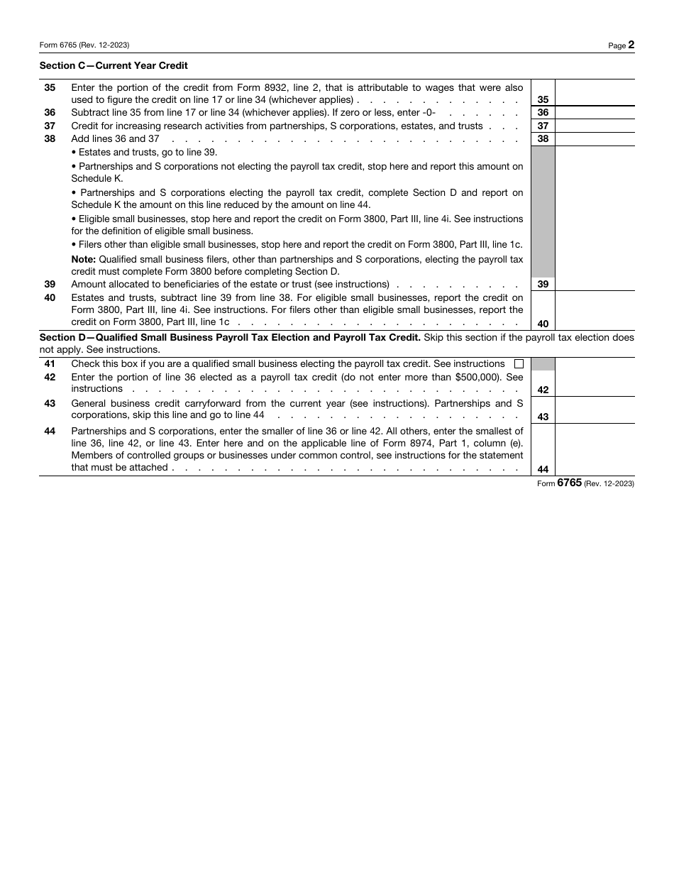 IRS Form 6765 Download Fillable PDF Or Fill Online Credit For ...