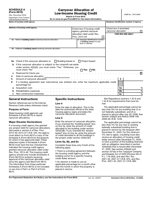 IRS Form 8610 Schedule A  Printable Pdf