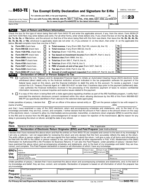IRS Form 8453-TE 2023 Printable Pdf