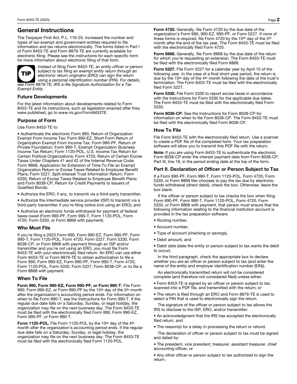 IRS Form 8453-TE Download Fillable PDF or Fill Online Tax Exempt Entity ...