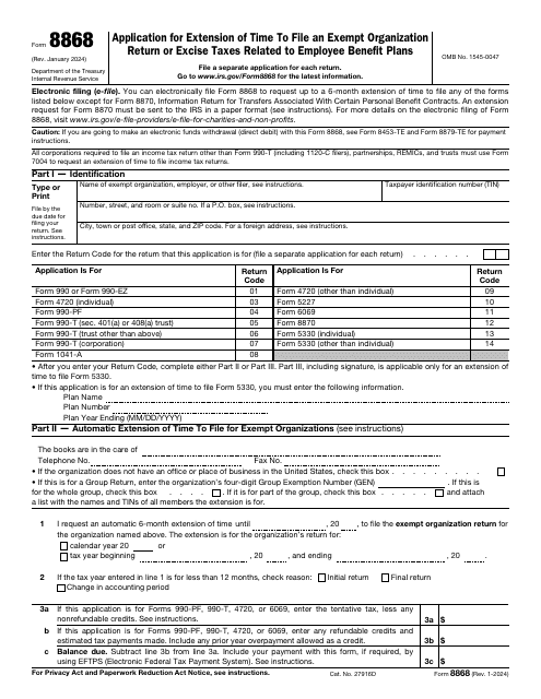 IRS Form 8868  Printable Pdf