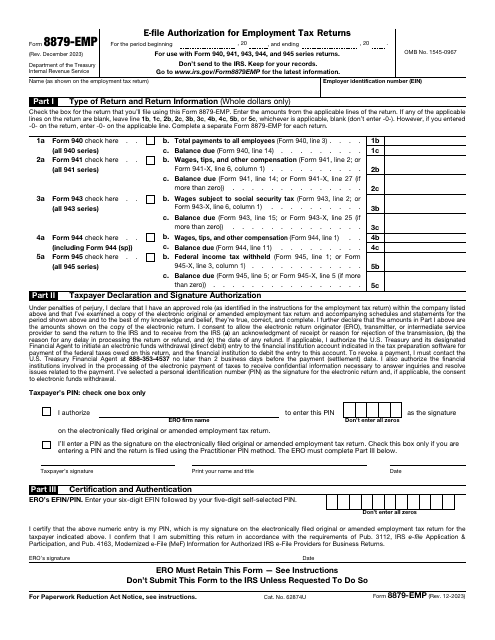 IRS Form 8879-EMP E-File Authorization for Employment Tax Returns