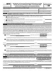 Document preview: IRS Formulario 8878(SP) Autorizacion De Firma Para Presentar La Declaracion Por Medio Del IRS E-File Para El Formulario 4868 O El Formulario 2350 (Spanish), 2023