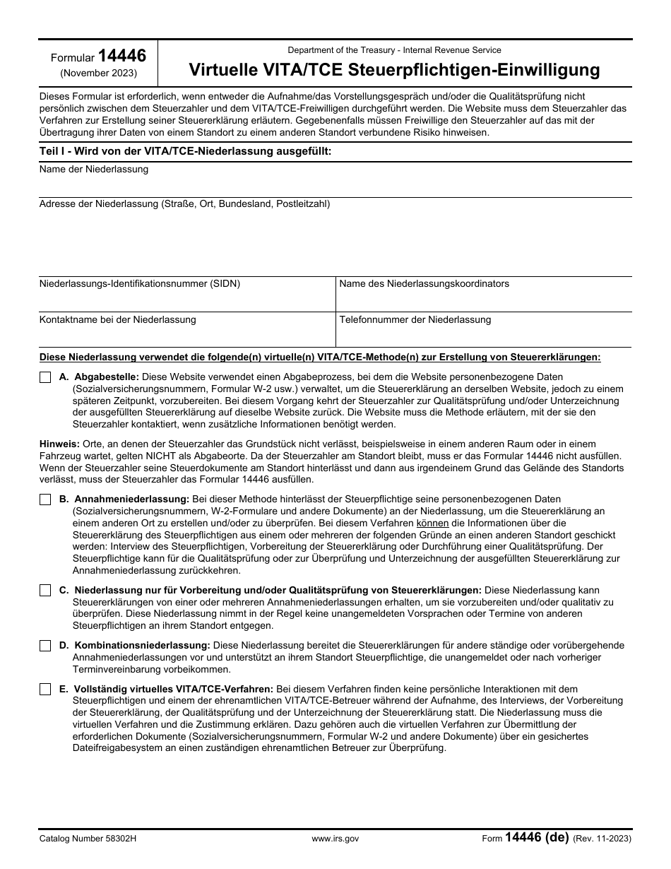 IRS Form 14446 (DE) Download Fillable PDF Or Fill Online Virtual Vita ...