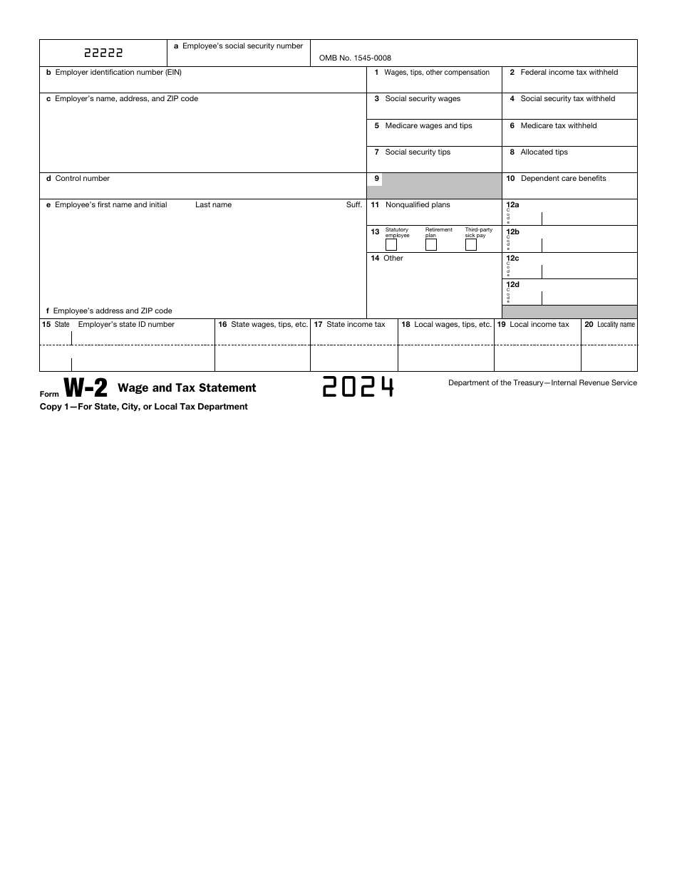 IRS Form W2 Download Fillable PDF or Fill Online Wage and Tax