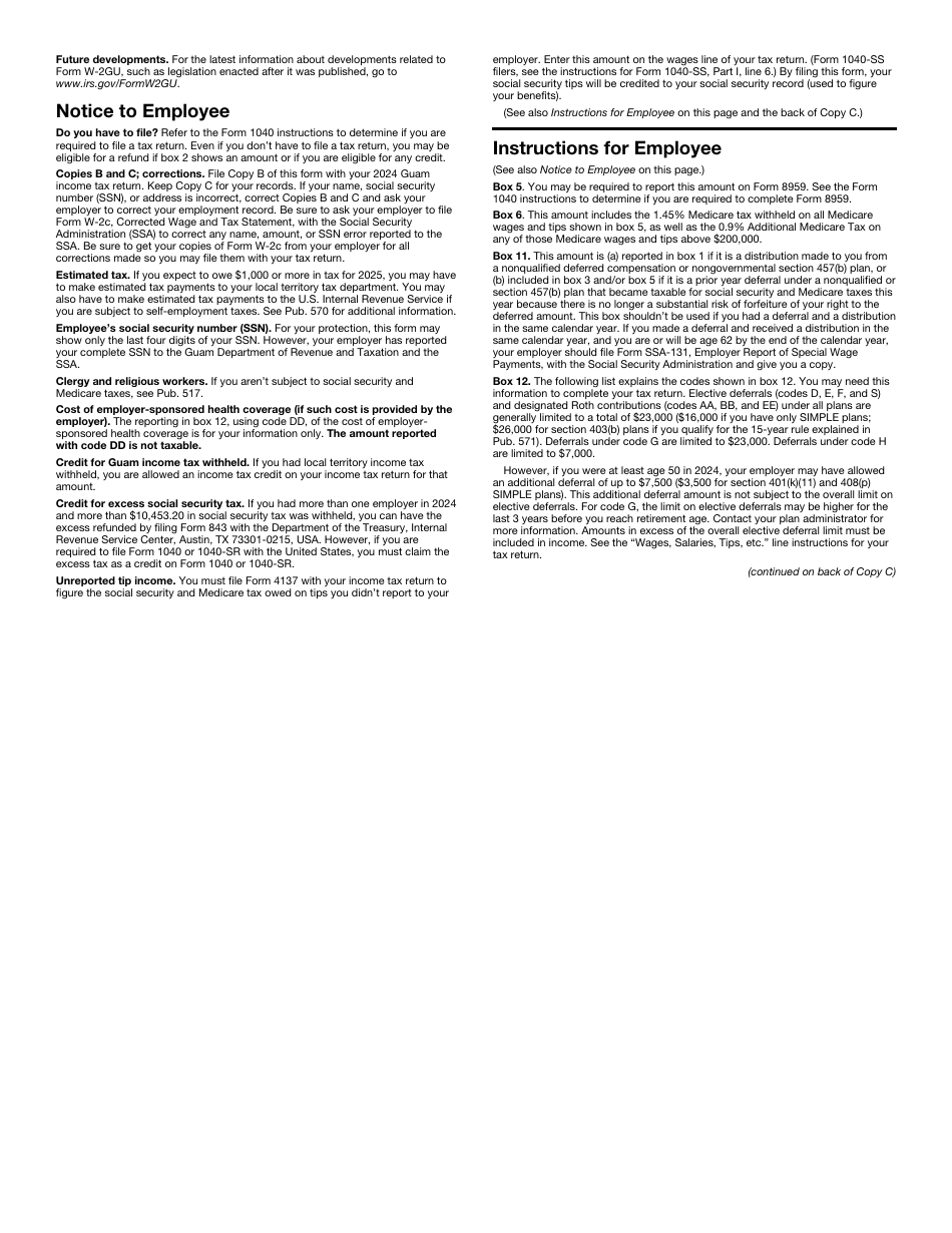 IRS Form W-2GU Guam Wage and Tax Statement, Page 5