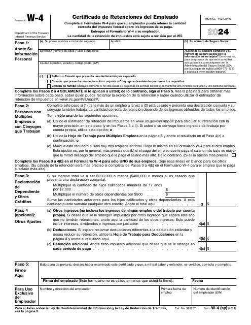 IRS Formulario W-4 (SP) 2024 Printable Pdf