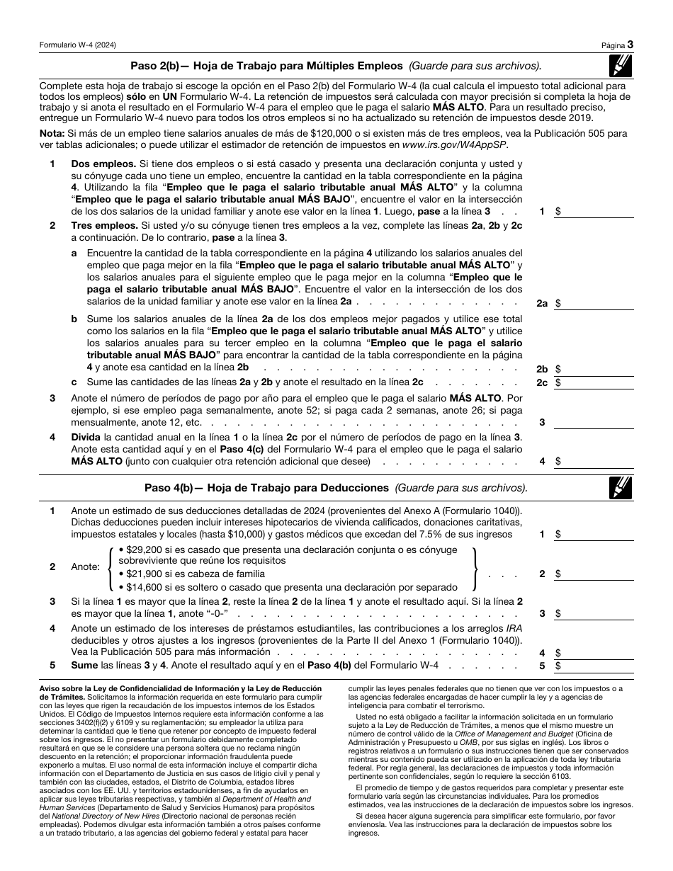 IRS Formulario W-4 (SP) Certificado De Retenciones Del Empleado (Spanish), Page 3