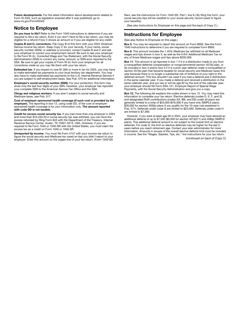 IRS Form W-2AS American Samoa Wage and Tax Statement, Page 5