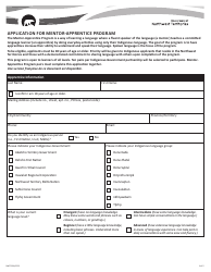 Form NWT9356 Application for Mentor-Apprentice Program - Northwest Territories, Canada
