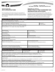 Document preview: Form NWT9424 Application for Arts Operating Fund - Northwest Territories, Canada (English/French)