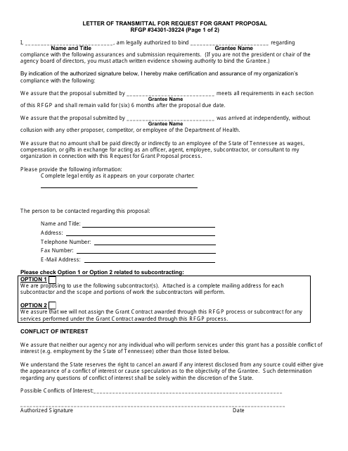 Letter of Transmittal for Request for Grant Proposal - Rfgp 34301-39224 - Tennessee Download Pdf