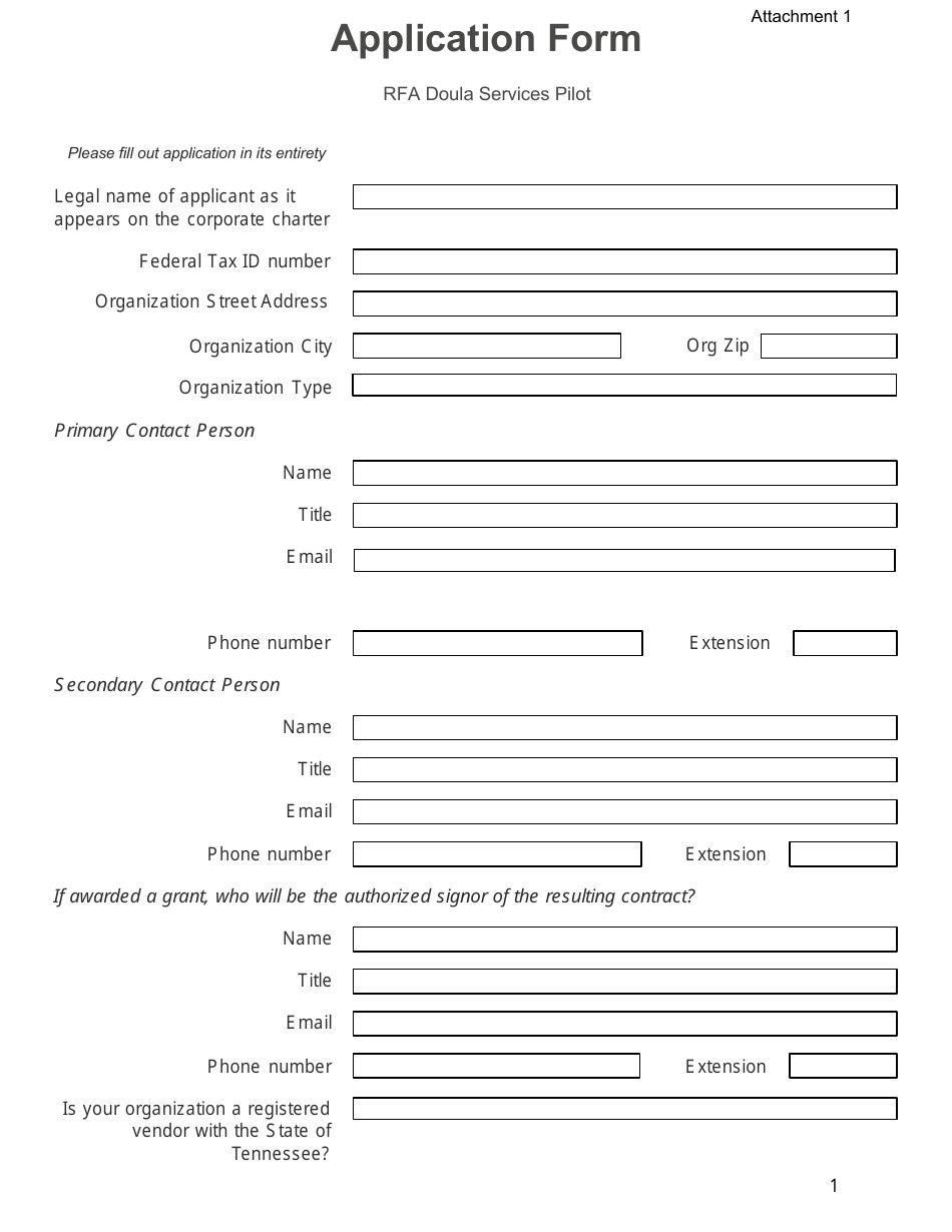 Attachment 1 Rfa Doula Services Pilot Application Form - Tennessee, Page 1