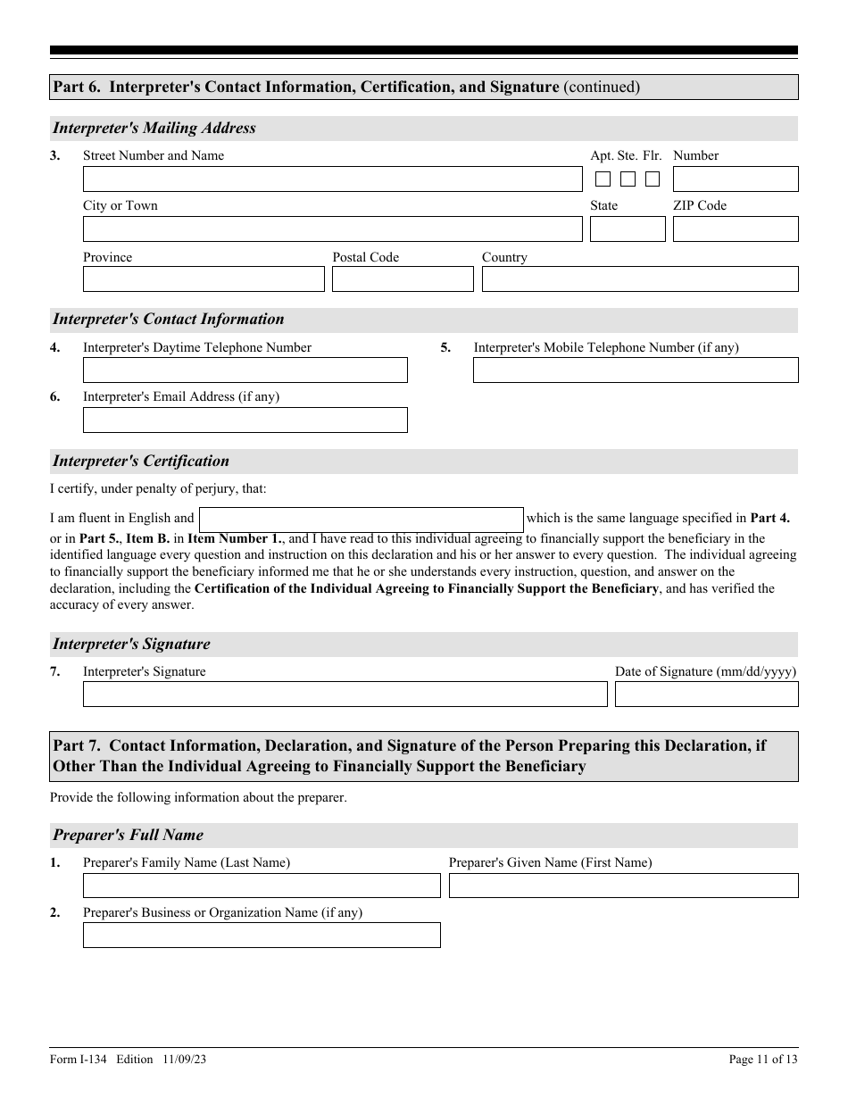 USCIS Form I-134 Download Fillable PDF Or Fill Online Declaration Of ...