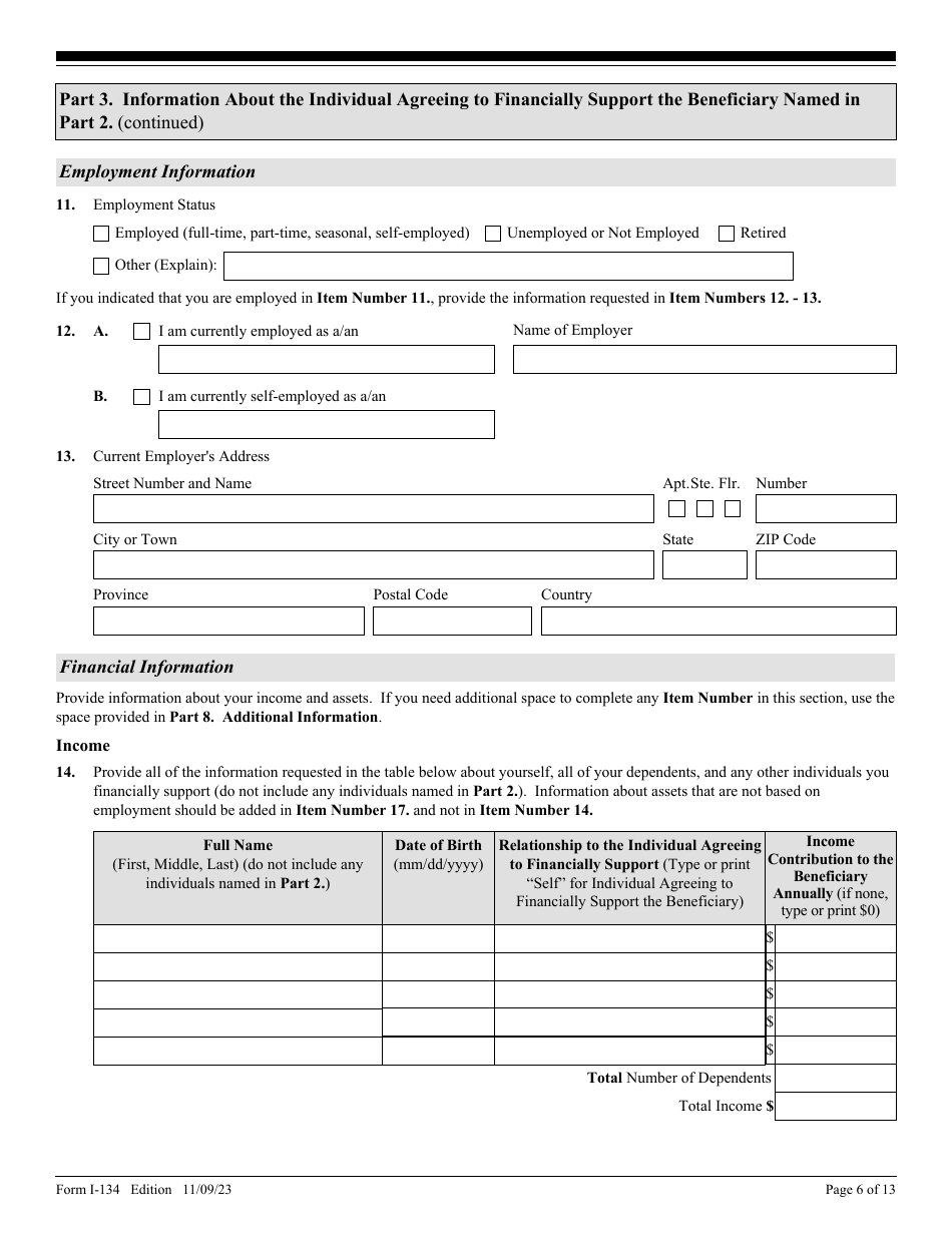 USCIS Form I-134 Declaration of Financial Support, Page 6