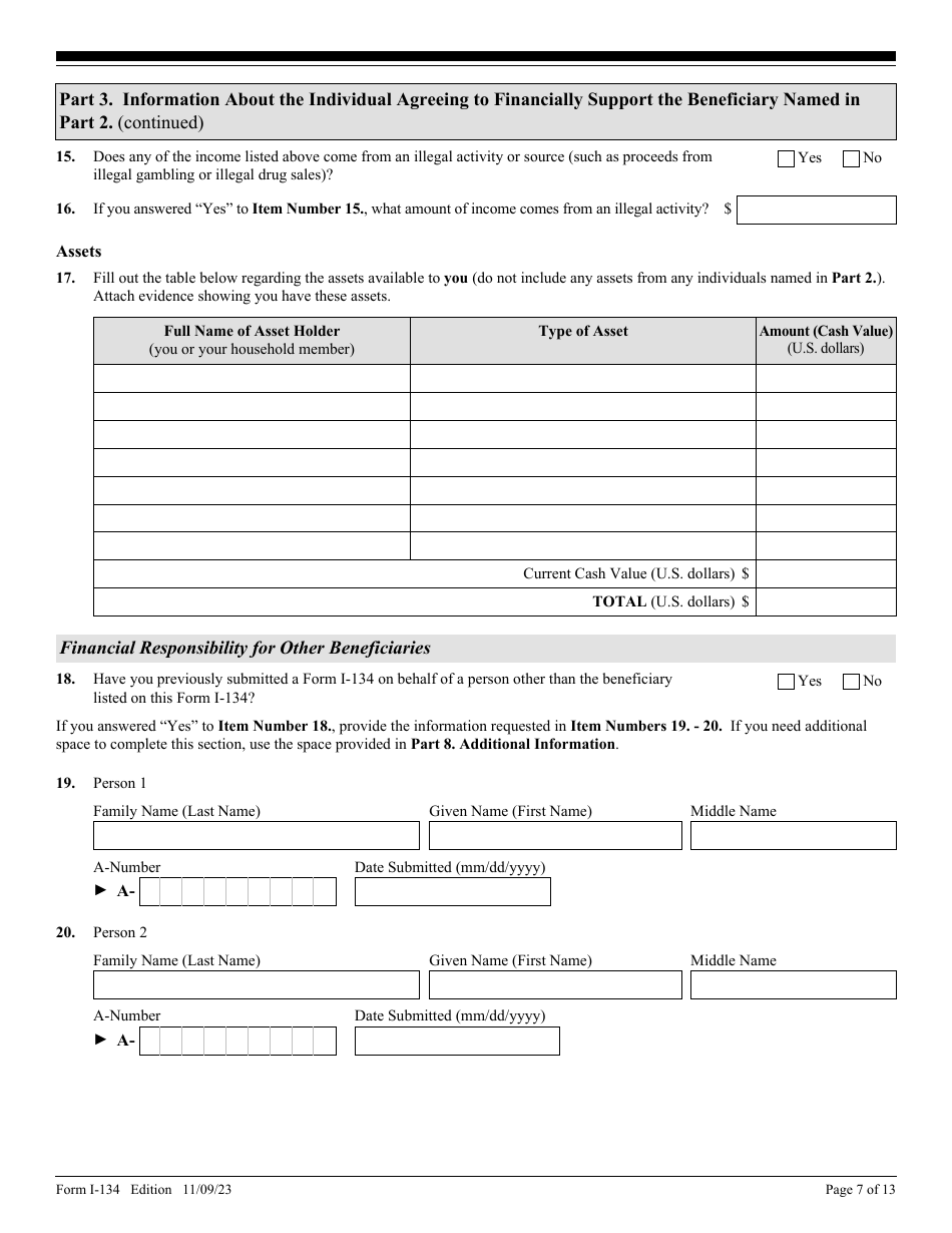 USCIS Form I-134 Declaration of Financial Support, Page 7