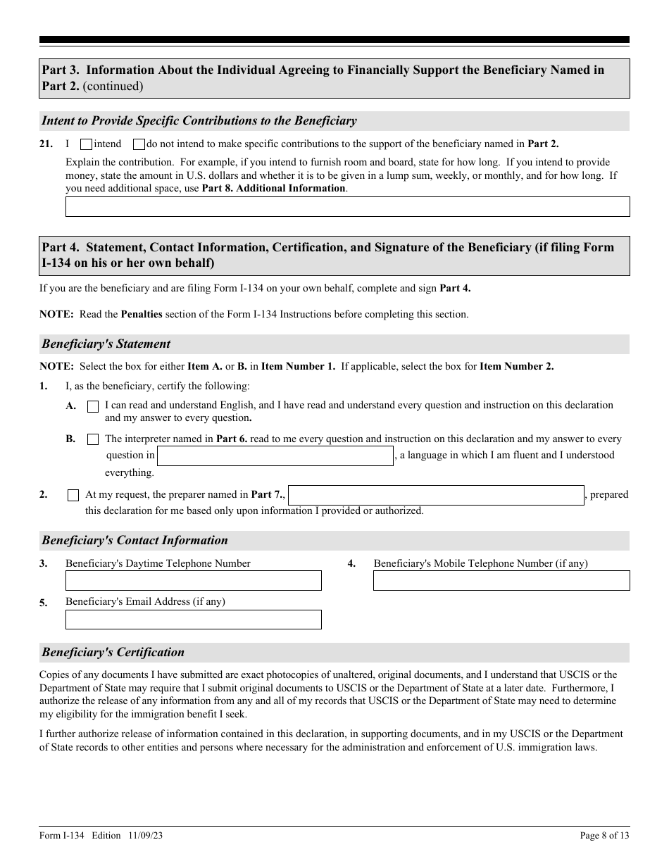 USCIS Form I-134 Declaration of Financial Support, Page 8