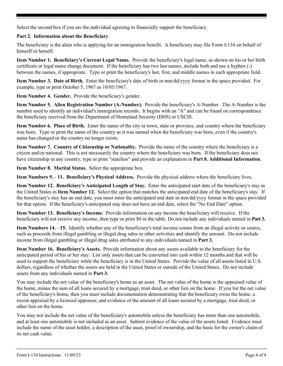 Instructions for USCIS Form I-134 Declaration of Financial Support, Page 4