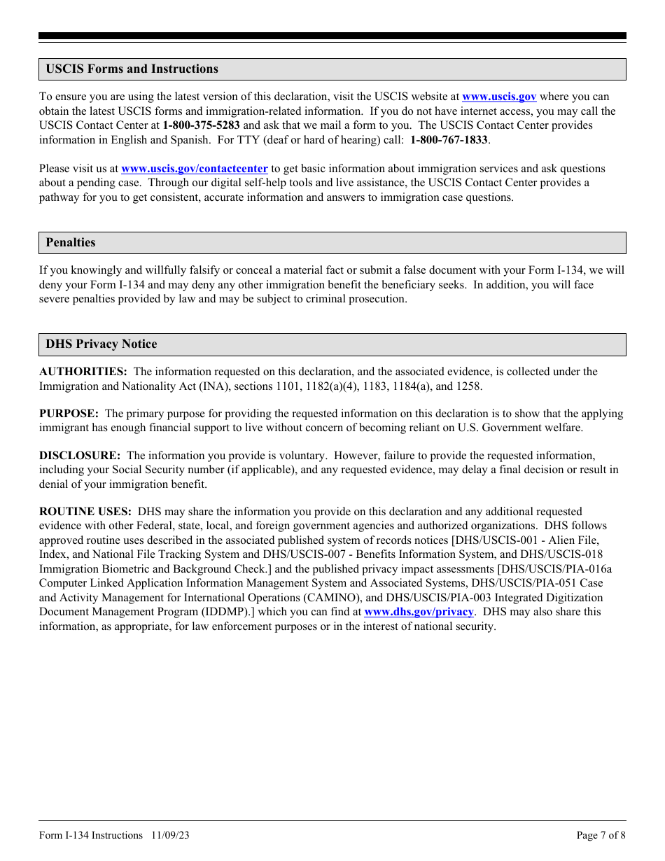 Instructions for USCIS Form I-134 Declaration of Financial Support, Page 7
