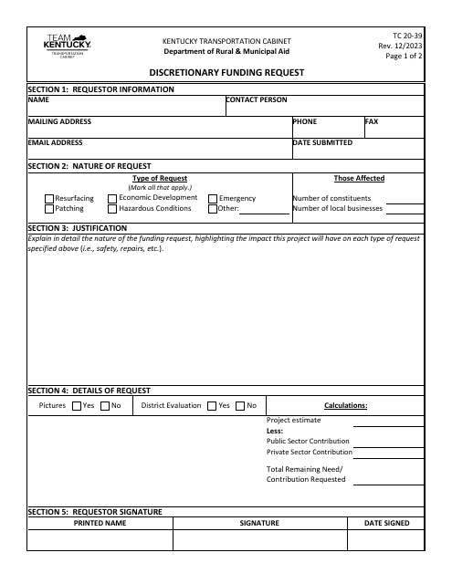 Form TC20-39  Printable Pdf