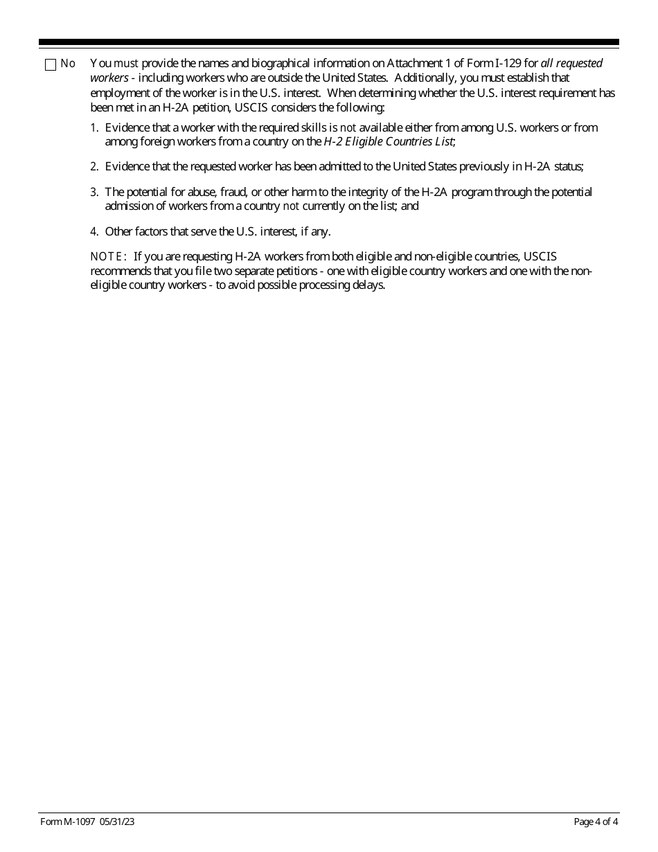 USCIS Form M-1097 Optional Checklist for Form I-129 H-2a Filings, Page 4