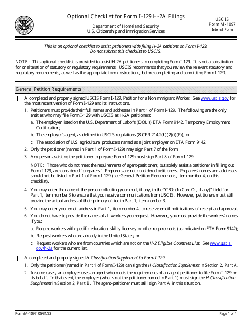 USCIS Form M-1097  Printable Pdf