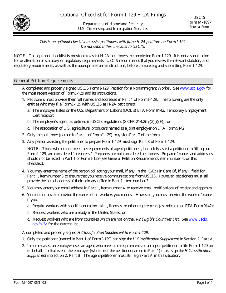 USCIS Form M1097 Download Fillable PDF or Fill Online Optional