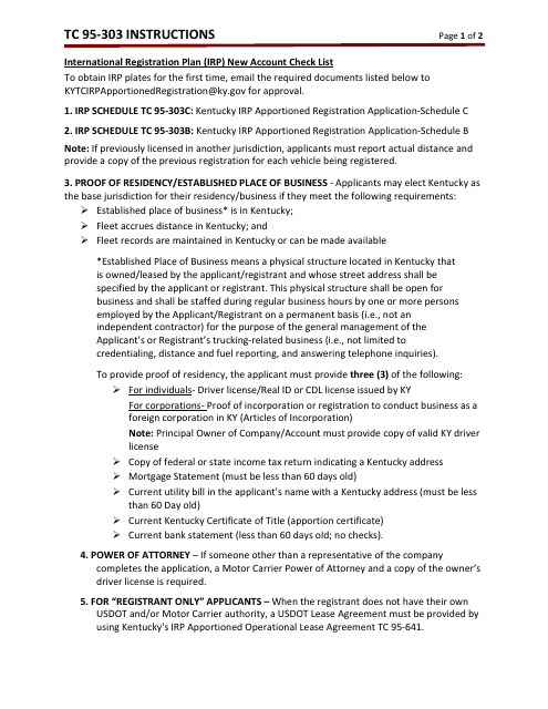 Instructions for Form TC95-303B, TC95-303C Schedule B, C - Kentucky