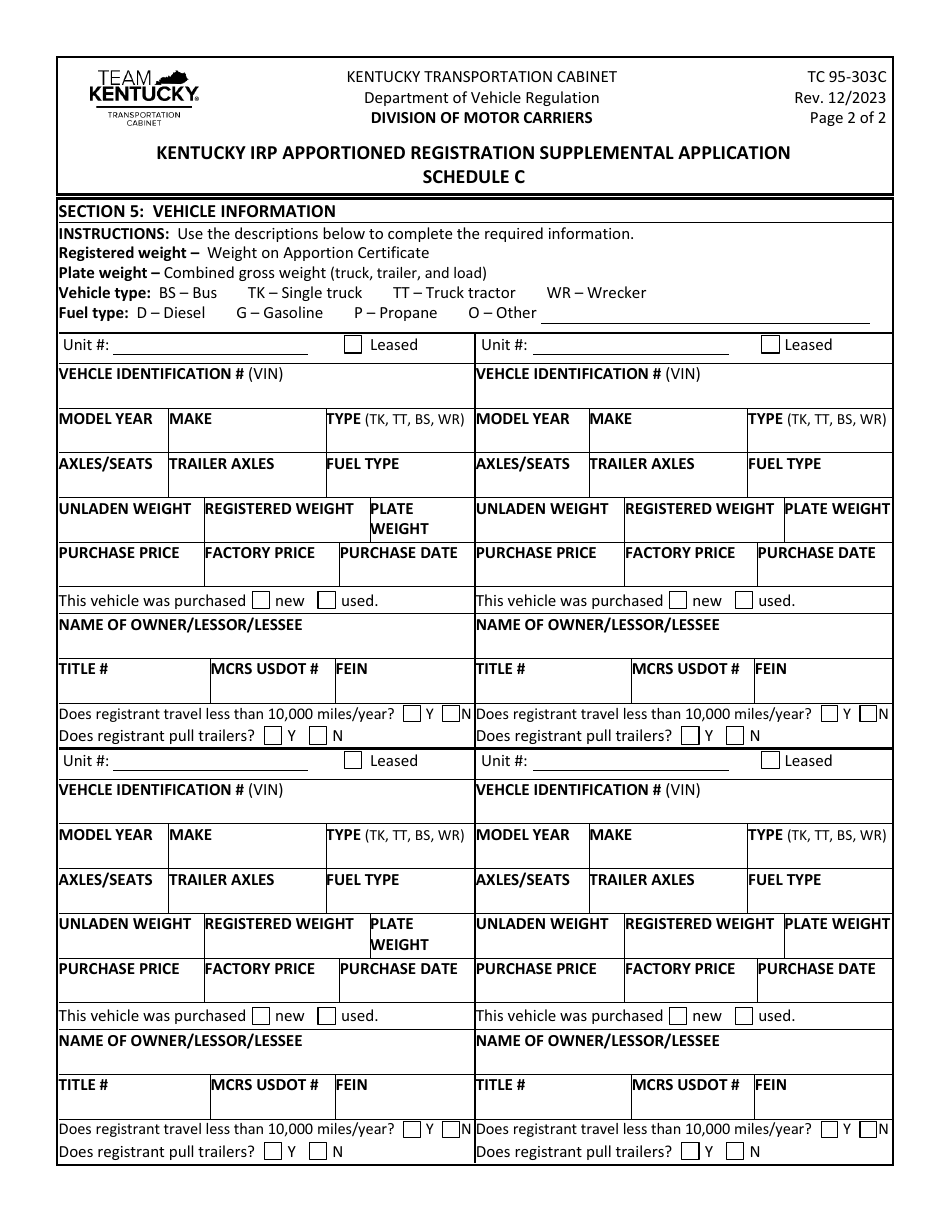 Form TC95-303C Schedule C Download Printable PDF or Fill Online ...