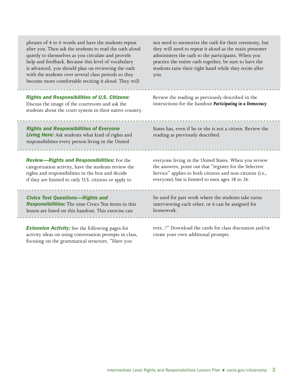Rights and Responsibilities - Intermediate Level Lesson Plan, Page 3