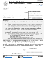 Form UCS-431PV Notice of Appeal - Parole Violation - New York