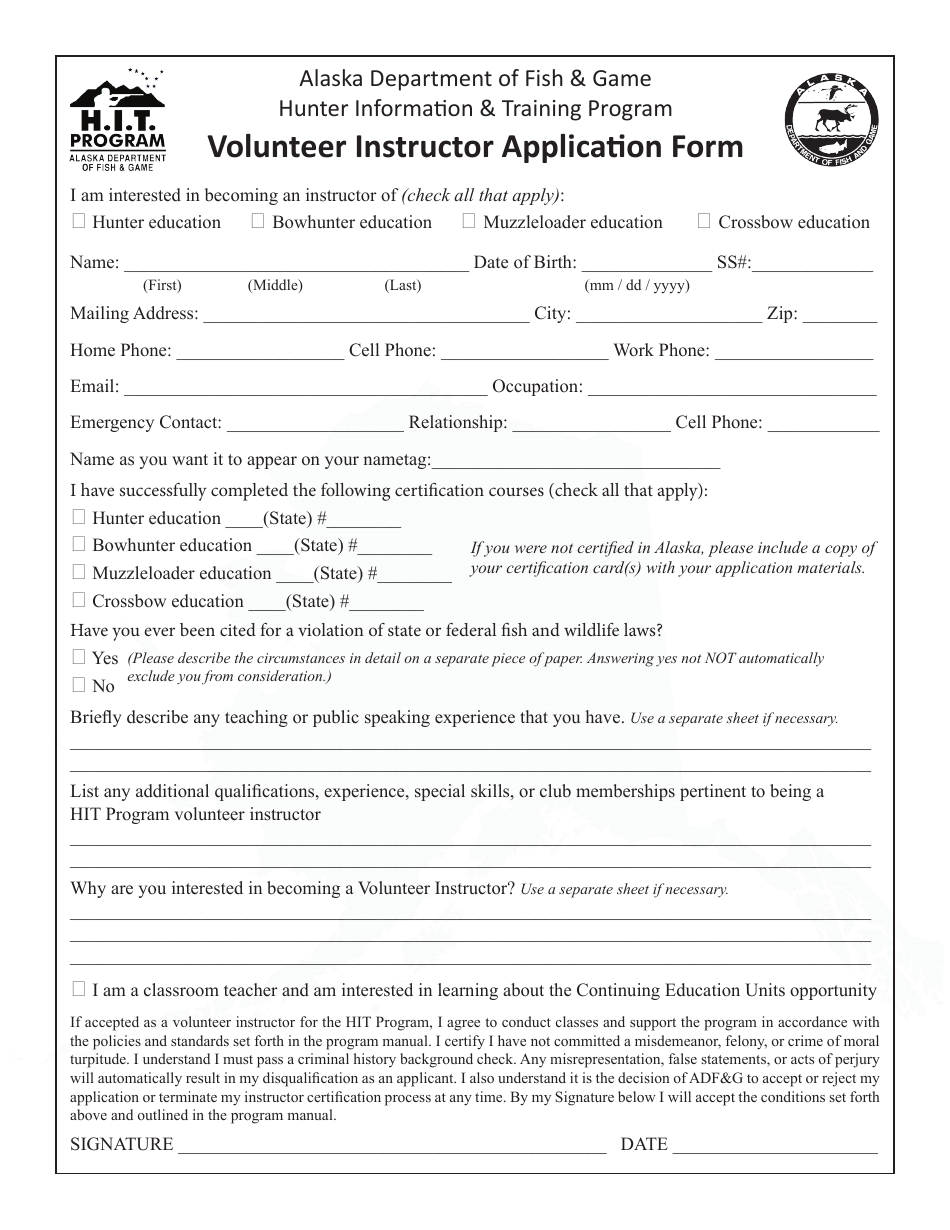 Volunteer Instructor Application Form - Hunter Information  Training Program - Alaska, Page 3