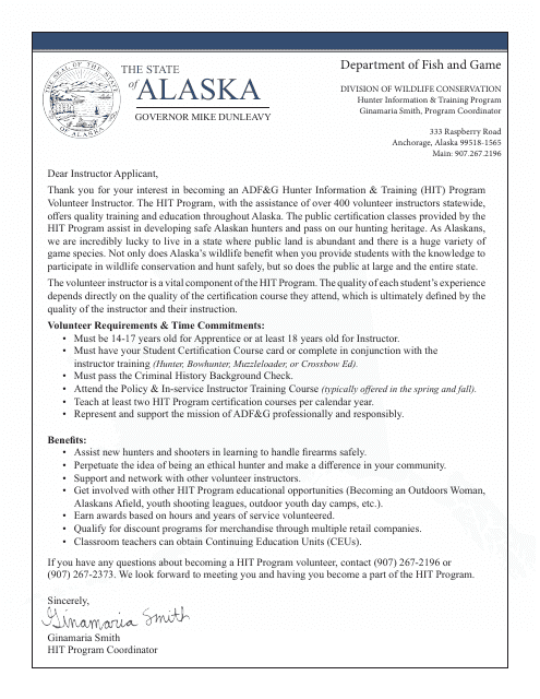 Volunteer Instructor Application Form - Hunter Information & Training Program - Alaska Download Pdf