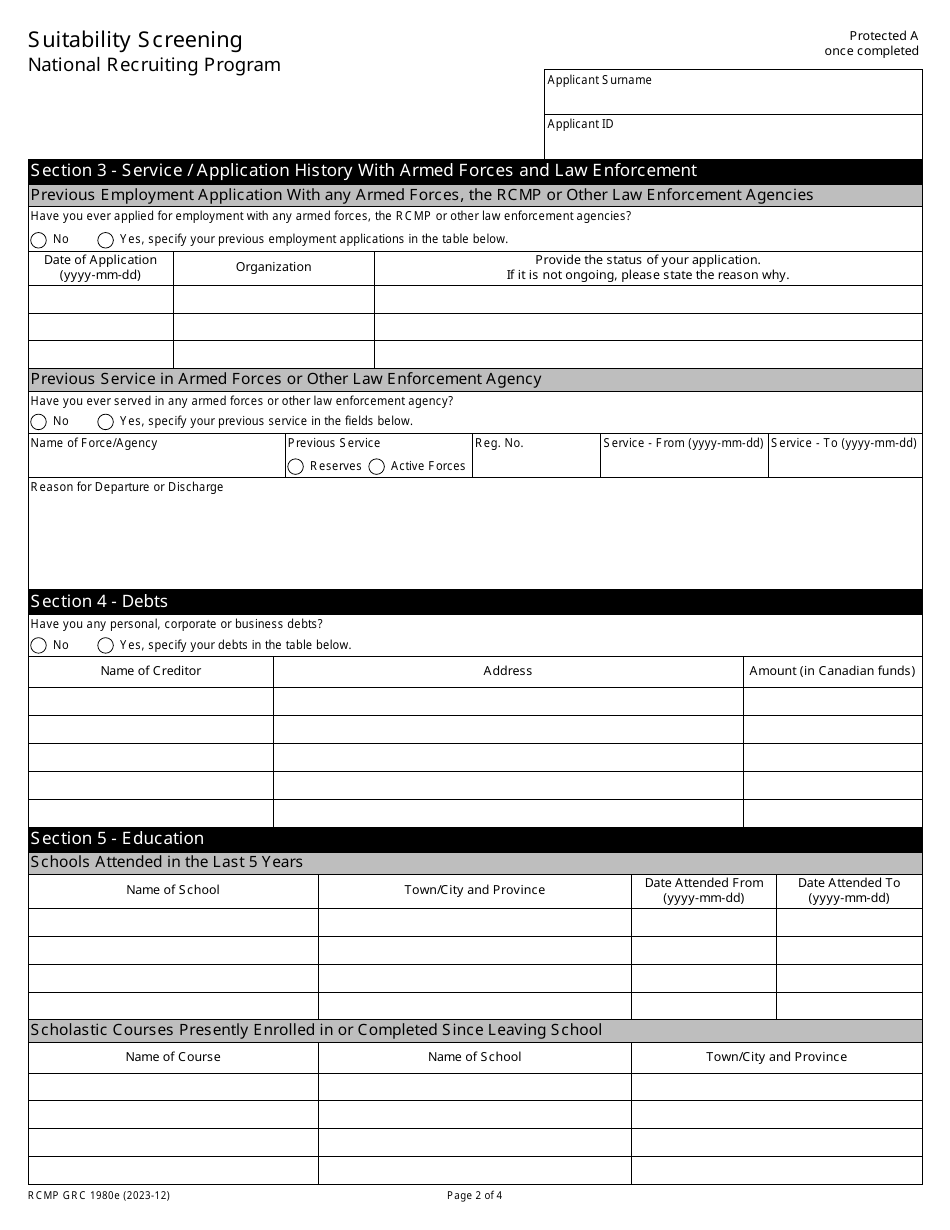 Form RCMP GRC1980 Download Fillable PDF or Fill Online Suitability ...