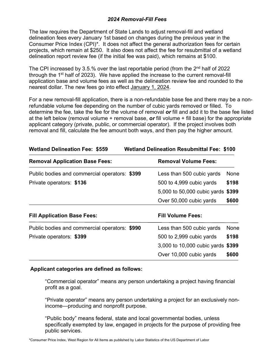 Removal-Fill Fees - Oregon, Page 1