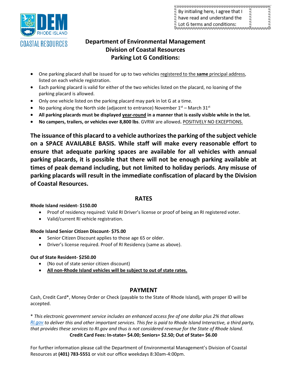 Seasonal Parking Application for State Parking Lot G - Rhode Island, Page 2