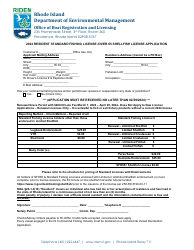 Resident Standard Fishing License/Over 65 Shellfish License Application - Rhode Island